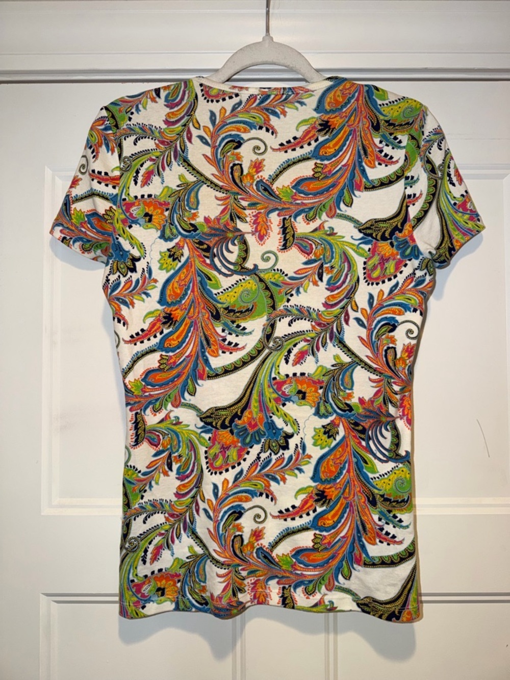 Ralph Lauren 100% Cotton White Short-Sleeve Paisley Tee with Multicolor Print - Picture 2 of 3